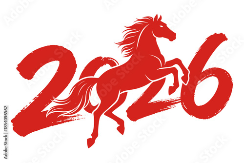 Creative 2026 Year of the Horse Brush Stroke Illustration for Chinese Zodiac New Year Festival and Asian Cultural Promotion