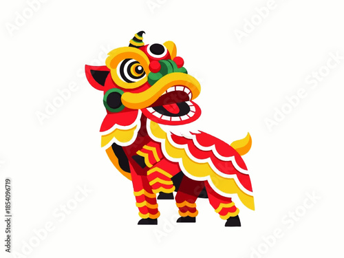 Standing Chinese Lion Dance Character Illustration for Lunar New Year and Festival Branding