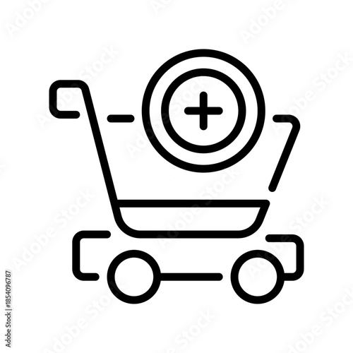 Add to Cart Line Icon, Outline Symbol for Item Selection, Purchase Intent, Shopping List, Buy Action, and Store Basket. Vector Sign Icon.