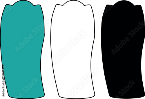 Three surfboard blanks show vibrant teal, white, and black options for manufacturing.