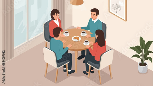 Family Having Breakfast Together at Home.