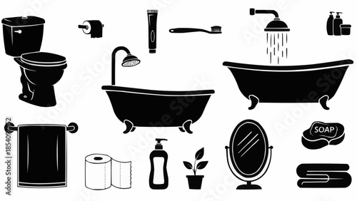 Bathroom Accessories and Fixtures Collection Illustration.