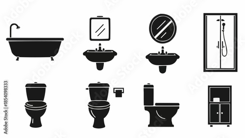 Bathroom Fixtures and Accessories Silhouette Set.