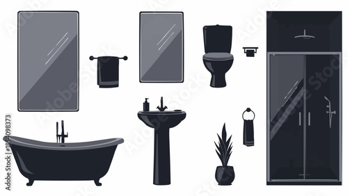 Bathroom Fixtures and Accessories Collection Illustration.