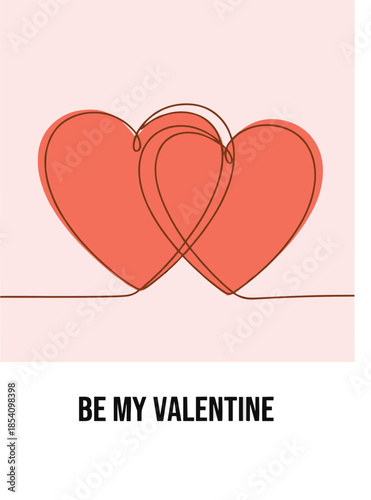 Be My Valentine greeting card with minimalist line art hearts