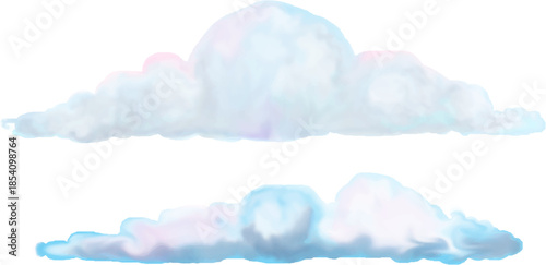 cartoon clouds isolated on white background. Hand drawn colorful watercolor illustration.