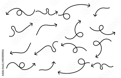 Set of hand drawn Arrows icons. Arrows big black icon set. Arrow icons symbol design. Arrow flat vector collection.