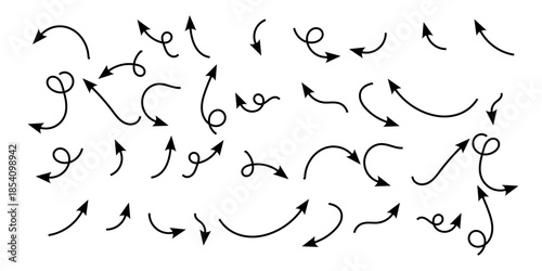 Set of hand drawn Arrows icons. Arrows big black icon set. Arrow icons symbol design. Arrow flat vector collection.