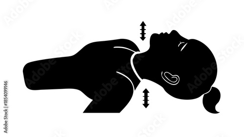 Silhouette of a person tilting head sideways, neck relaxation and tension relief wellness concept.
