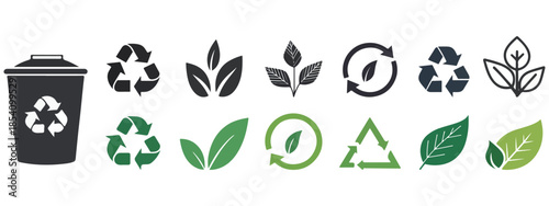  Eco & Recycling Icons – Green Leaf Symbols & Circular Economy Vectors