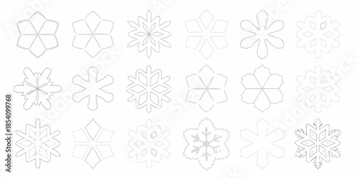 Collection of delicate snowflake outlines in varying geometric designs