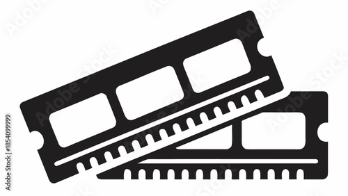 Two black movie tickets on white background for cinema