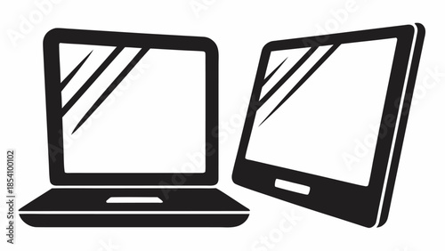 Modern laptops and tablet in sleek black silhouette