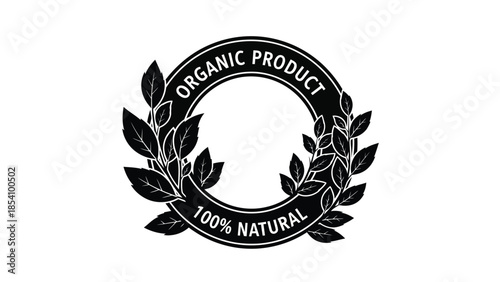 Organic product seal with leaves and the text one hundred percent natural