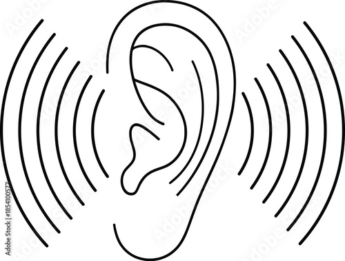 Hearing and listening concept with ear icon and sound waves