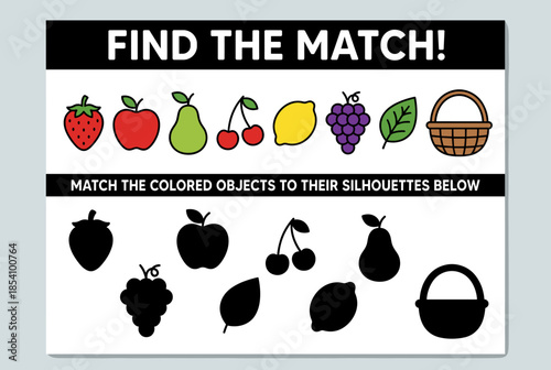 Educational activity worksheet for kids featuring fruit silhouettes  