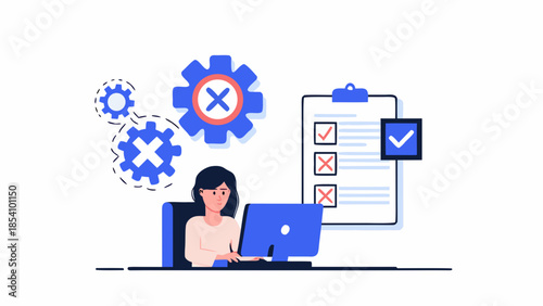 Troubleshooting and problem solving with a woman working on a computer