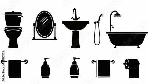 Bathroom Fixtures and Accessories Silhouettes.