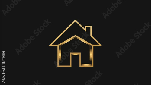 Gold House Icon on Black Background.