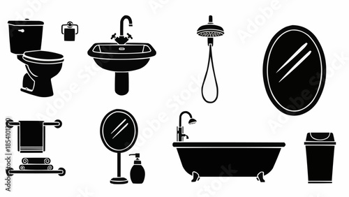 Collection of Bathroom Fixtures and Accessories Icons.