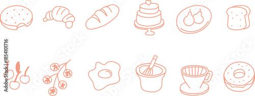 Bakery and Breakfast Food Line Icon Set Illustration