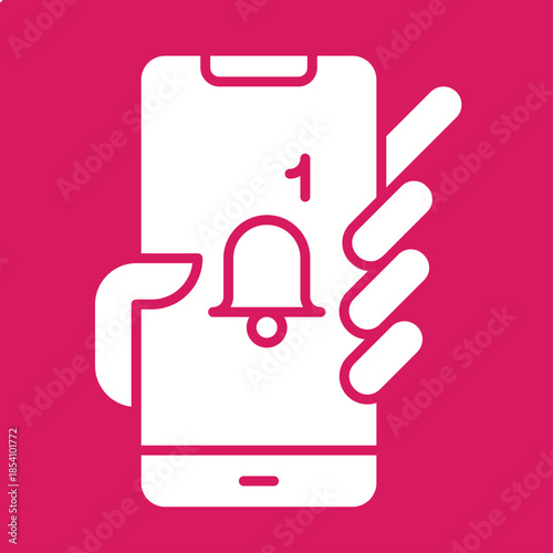 Digital Alert: A close-up view of a hand holding a smartphone, a prominent notification bell symbol. The essence of digital interaction, designed to grab attention.