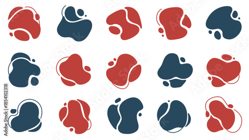 Modern Abstract Fluid Shapes Set - Organic Blobs in Red and Dark Blue