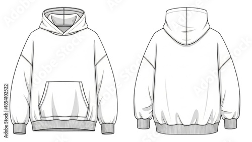 Detailed illustration of a white hooded sweatshirt from front and back views on a plain background