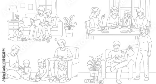 family moments at home with parents and children together  happy daily life