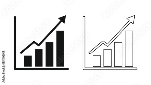 Two black and white line art icons depicting upward trending bar graphs