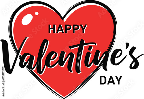 Happy Valentine's Day greeting with bold red heart and script typography