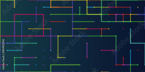 Digital Circuit Background with Neon Connecting Lines and Data Points