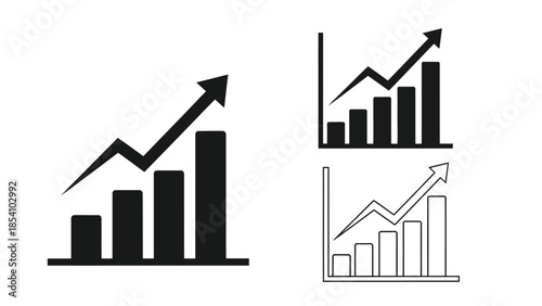 Growth charts and upward trends depicted in simple black and white icons