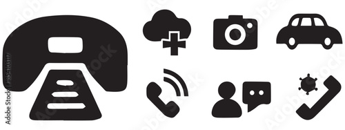 Phone & Communication Icons – Call, Chat, Camera, Cloud, Car Vector Set .