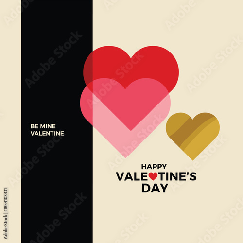 Happy Valentine's Day modern greeting with overlapping geometric hearts