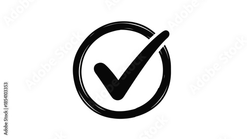 Simple black check mark inside a circle illustration on a white background