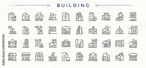 Building modern icon set. Modern vector illustration. Pack of house, real estate, construction, home, residential, villa. Editable vector. House simple icon set.