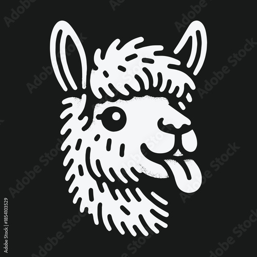 Funny cartoon llama head with tongue out vector illustration.