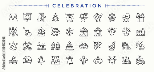 Celebration modern icon set. Party icon set. Icons for application. It contains symbols to anniversary, decoration, party, firework and more. Editable stroke. Vector collection.