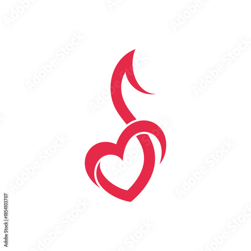 Musical note and heart logo design. Vector icon for music.