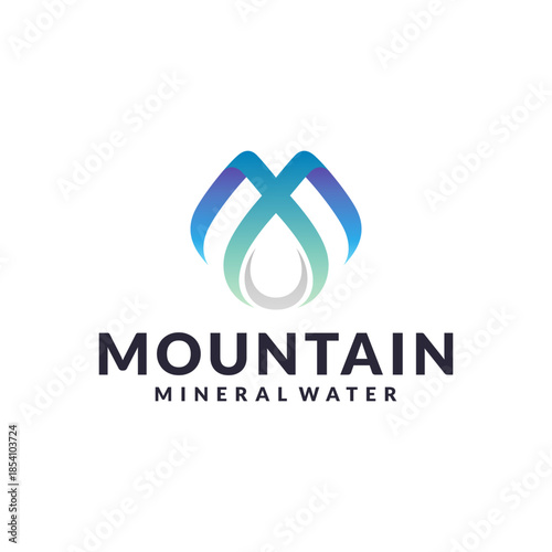 Mountain and pure mineral water drop logo design. Vector icons for nature, drinks, and natural energy.