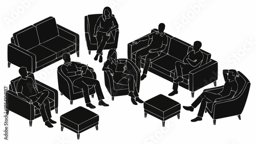 Group of People Sitting on Sofas.