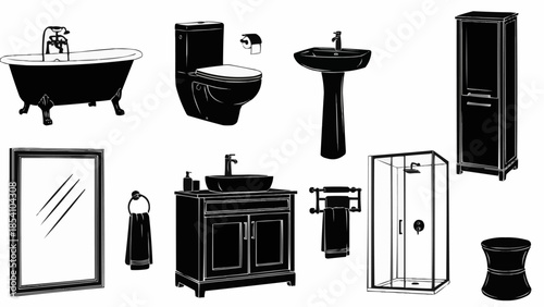 Bathroom Fixtures and Accessories Collection Illustration.