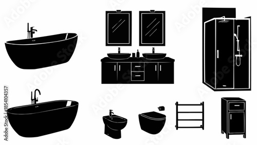Bathroom Fixtures and Accessories Silhouettes.