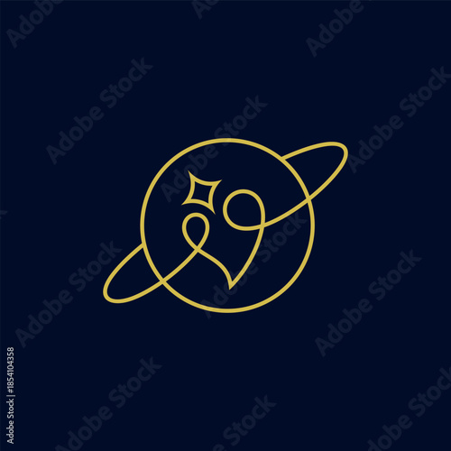 Planet logo design featuring a combination of heart and star shapes. Vector icons for galaxies and the solar system.