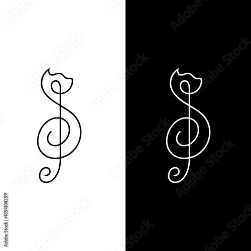 Cat and music note logo design. Vector icon for anything about music.