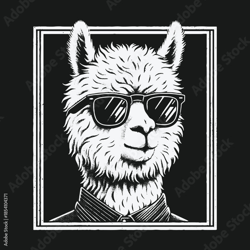 Stylish Llama Portrait in Sunglasses and Shirt Illustration.