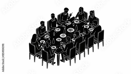 Group of People Sitting Around Dinner Table.
