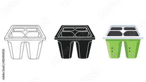 Plant Seedling Pot Vector Set for Gardening, Nursery and Plant Growth Containers in Line, Silhouette and Color Style