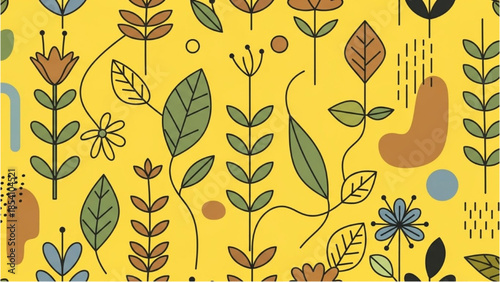 Vibrant illustration of diverse plants and flowers on a bright yellow background